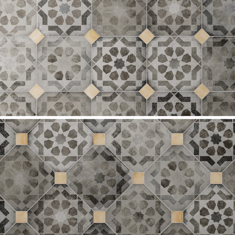 Laverton Octagon W/Taco 7-7/8 In. X 7-7/8 In. Porcelain Floor And Wall Tile, Gray/Ivory