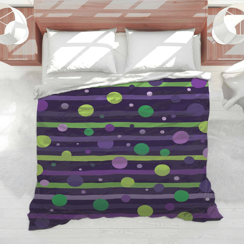 Édredon à rayures vert et mauve moderne, Très grand lit