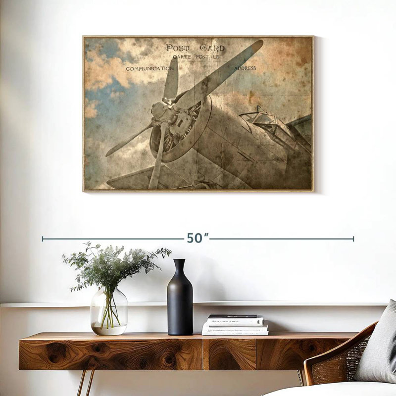 Avion rétro, Cadre flottant en bois naturel, 37 po x 25 po