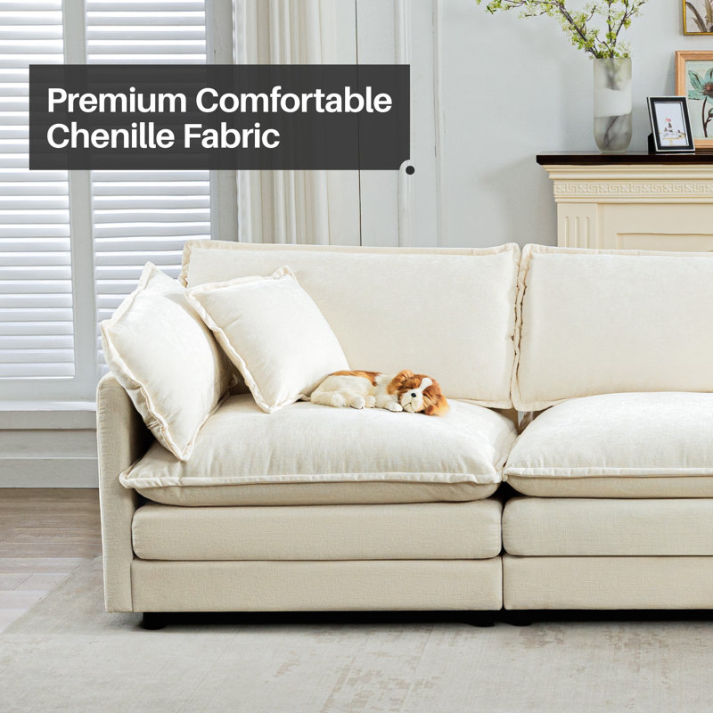 Latitude Run® Shamill 120'' Wide Chenille 2 layers Cloud Sofa Couch with Ottoman & Reviews | Wayfair