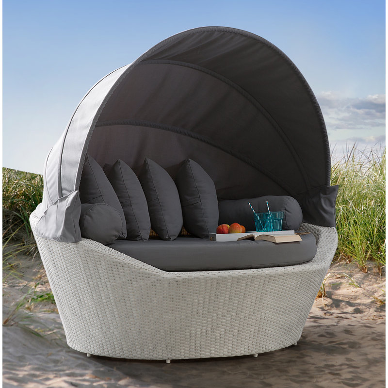 165cm Wide Patio Daybed with Cushions, Grey/White