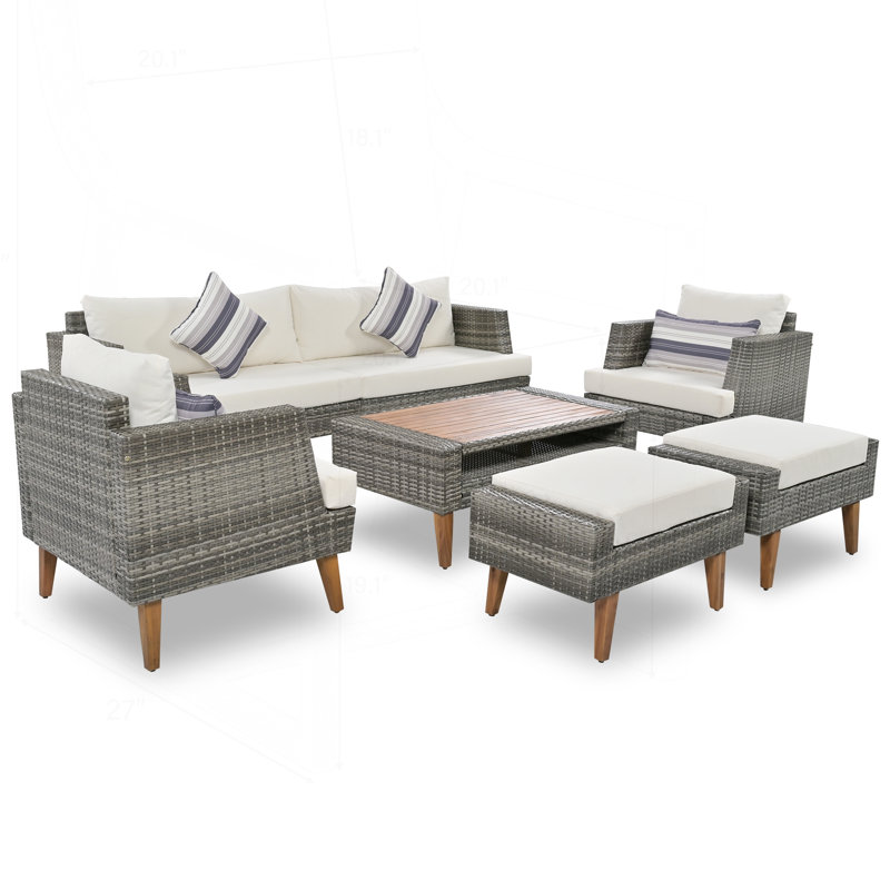 Ensemble de canapé en osier 6 pièces 6 pièces PE, Gris