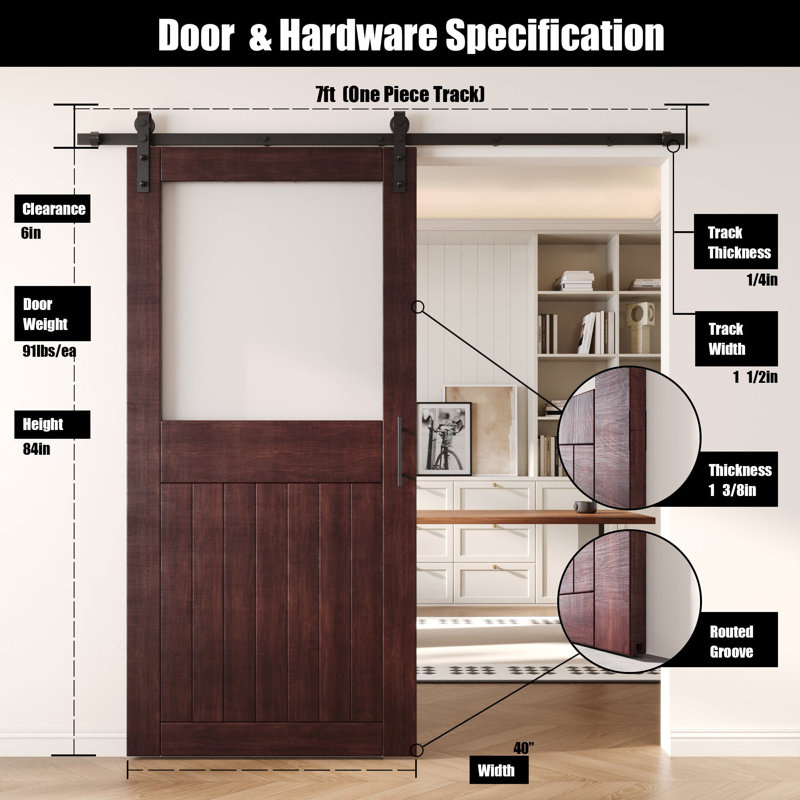 Porte de grange non assemblée et fini en verre semi-Lite 40 po x 84 po Homacer Red Homacer de Homacer, 40 po x 84 po