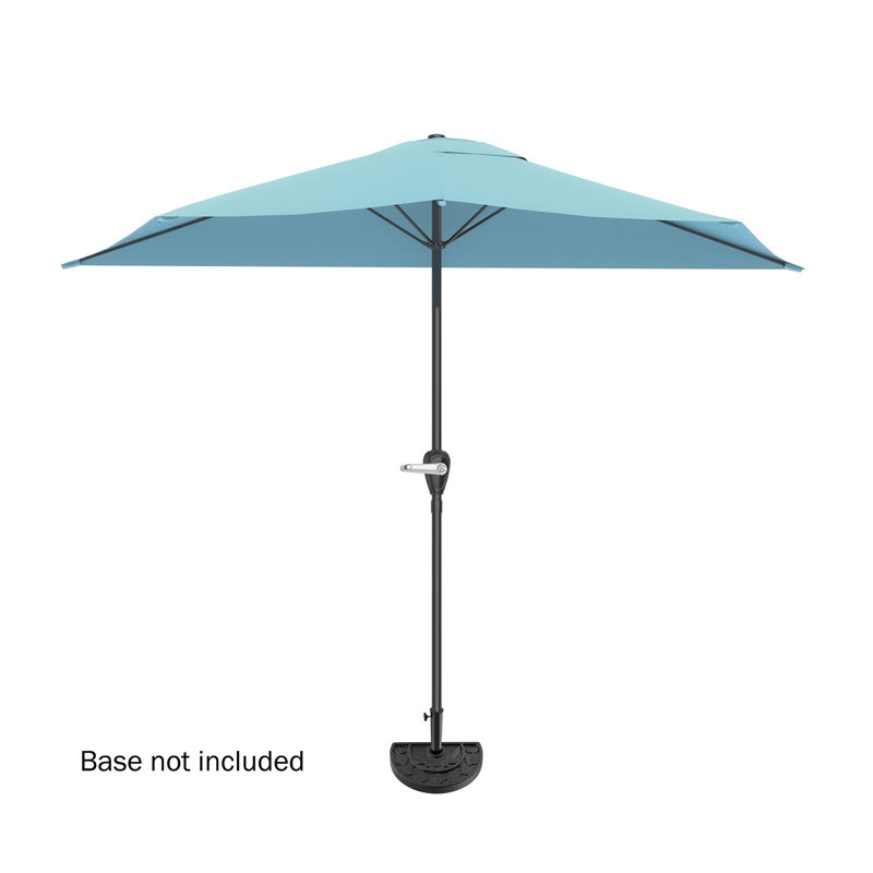 Blue Steel Half Round Patio Umbrella with Easy Crank