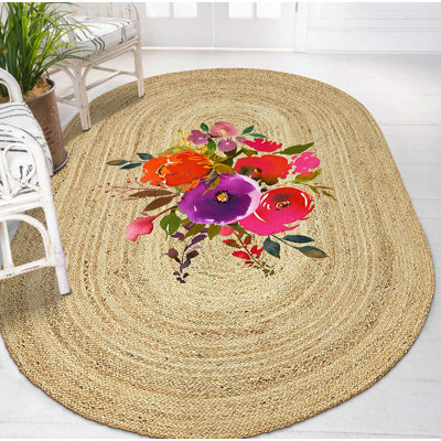 Tapis tissé à la machine en jute beige / rose / mauve Ouida