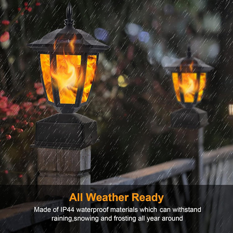 Lampes solaires à flamme pour l'extérieur, lampes à énergie solaire pour poteaux de clôture, lanterne à DEL scintillante et décorative imperméable pour terrasse de jardin, poteaux en bois 4 x 4, 5 x 5 ou 6 x 6, paquet de 2