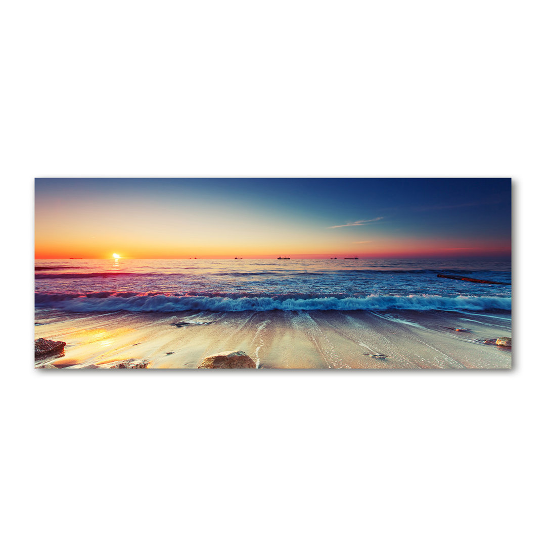 Leinwanddruck - Wandkunst - Drucke auf Leinwand - 125X50 Bildmotiv: Sonnenaufgang am Meer