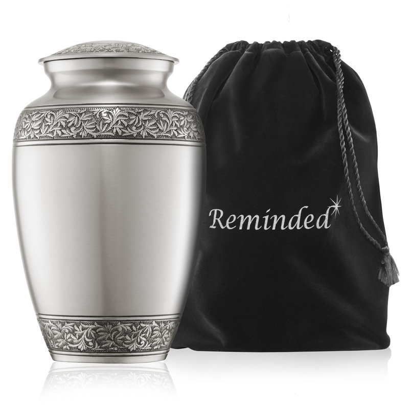 Elegant Silver Brass Memorial Urn with Intricate Detailing