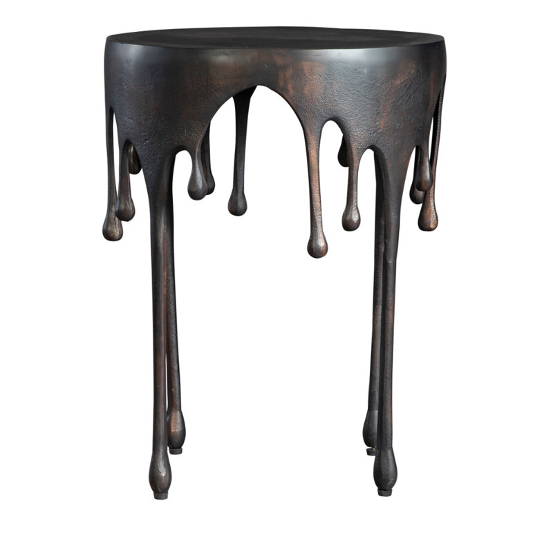 Table d'appoint ronde en métal coulé avec motif de gouttes