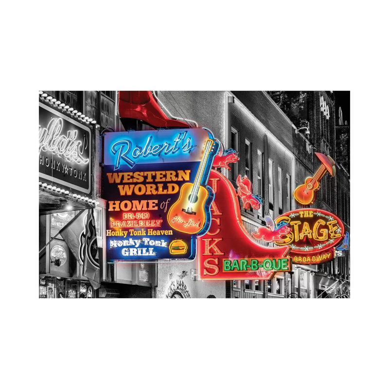 Nashville Broadway Neon par Susanne Kremer - reproduction de photo, Aucun mat, Toile tendue, H 40 po x l 60 po x 1,5 po