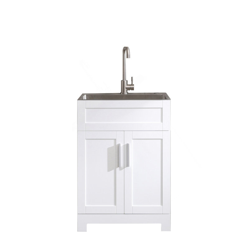 24In White Paint Free Laundry Tub Cabinet W/ Stainless Steel Combo(Update)