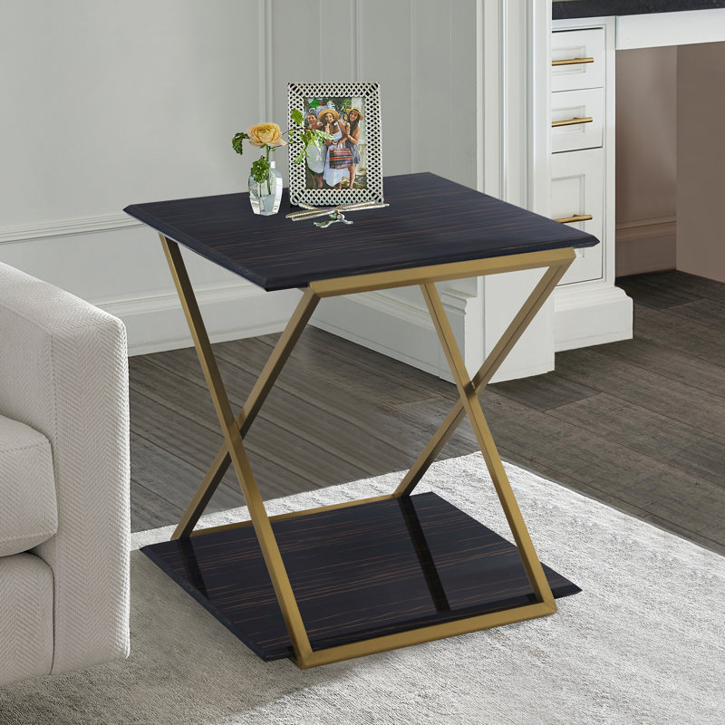Table de bout avec rangement Mccoll, Plateau brun foncé / base or brossé