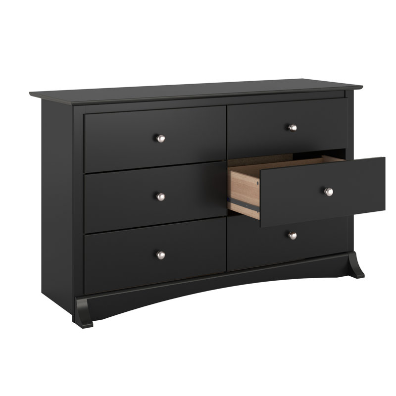 Commode double compacte à 6 tiroirs de 48 po de largeur Wahhaj, Noir, noir, noir, noir