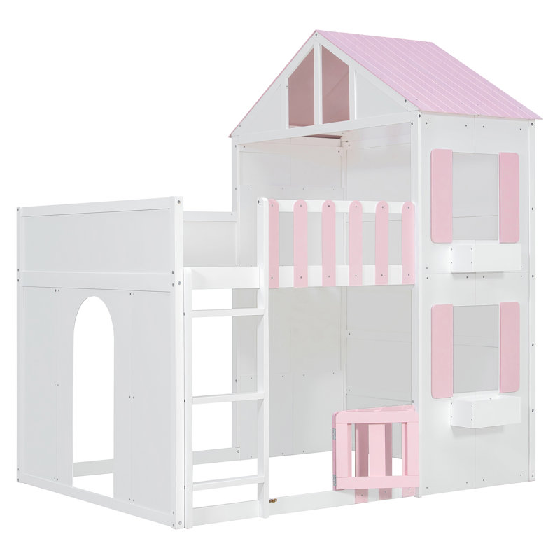 Lit superposé Modern House, Double sur double, Rose