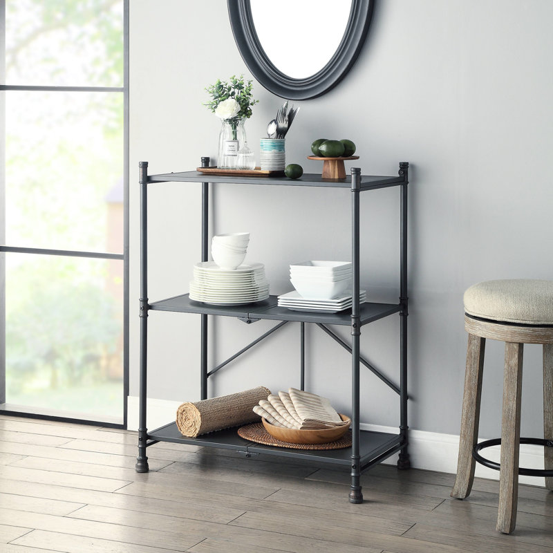 Console pliante de style industriel avec 3 tablettes en métal synthétique noir et bronze et 3 tablettes, fonction sable foncé