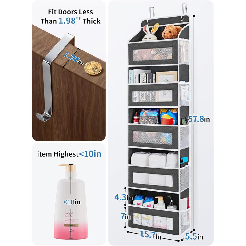 Over The Door Organizer Storage, 5 Shelf Hanging Organizer with 5 Large Capacity Pockets