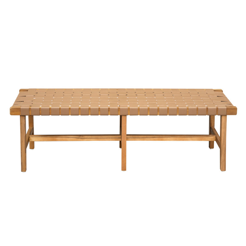 Elegant Woven Pu Leather Wood Bench For Bedroom Footrest And Decoration, Stable - 55.27 In Depth, 16.33 Width, 18.97 Lb Weight With Seating Decoration 17.77 Height