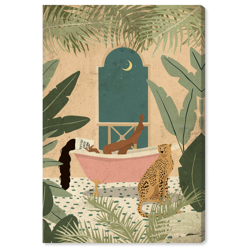 " Jungle Bathtime Lounge ", 54" H x 36" W, Wrapped Canvas, No Frame
