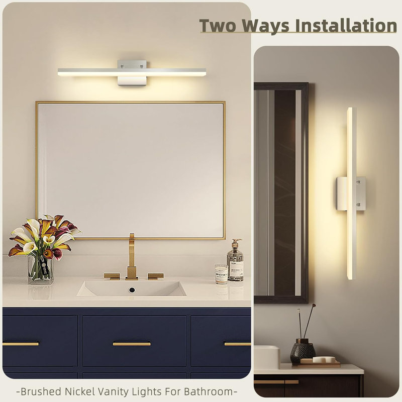 Luminaire de meuble-lavabo à DEL 23,6 "à intensité variable en nickel brossé réglable 2500K / 3000K / 3500K / 4000K / 5300K