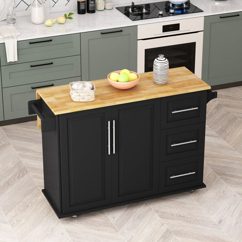 Monea Kitchen Island, Manufactured Wood, Black
