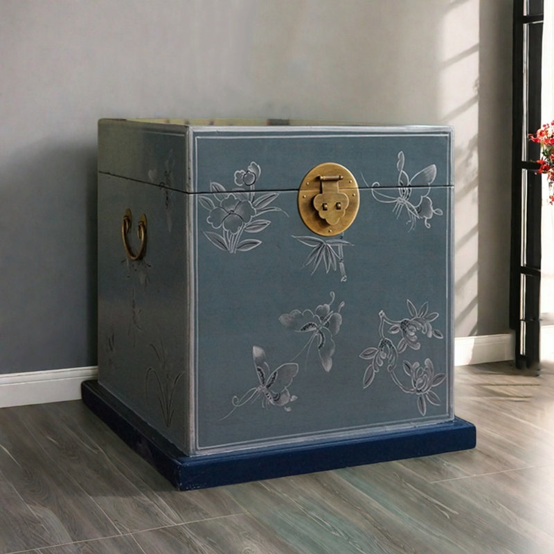 Small Blue Painted Simple Solid Wood Accent Trunk