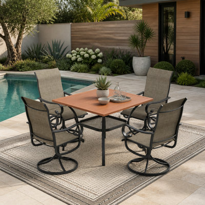 Holmstrom 4-Person Outdoor Square Patio Dining Set With 360° Swivel Textilene Chairs