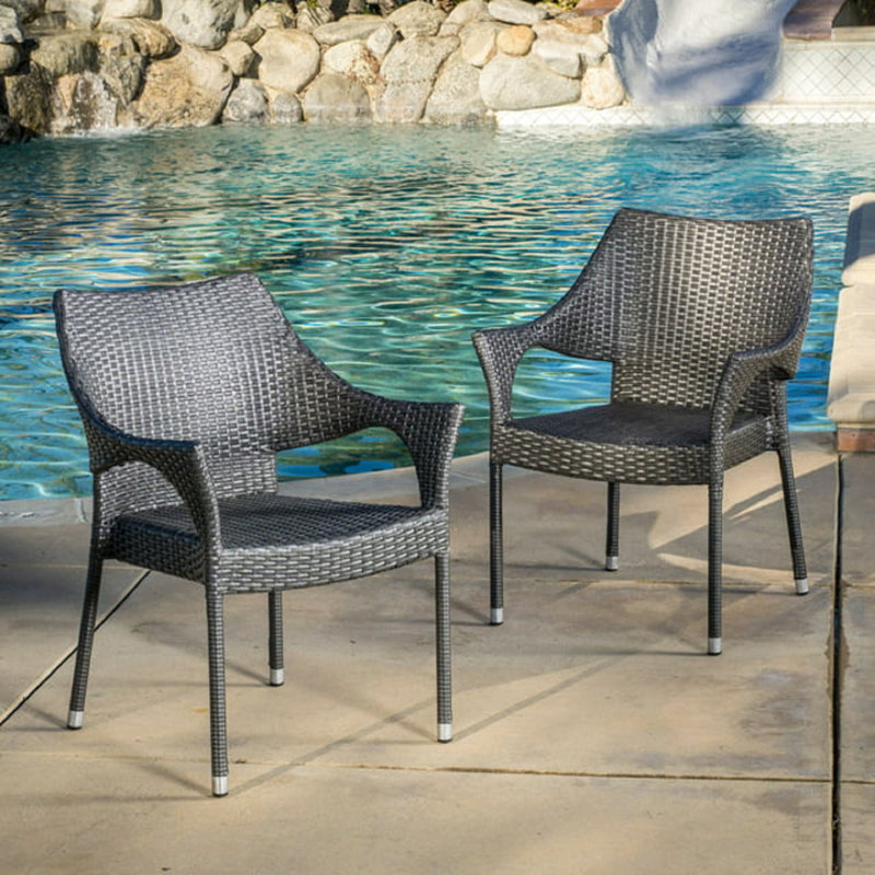 MIRAGE GREY PE WICKER STACKING ARMCHAIR,4PCS