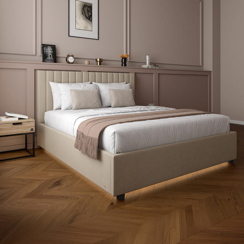 XR Living Maisie Fabric Ottoman Bed with LED Lighting, Cream, Double (4'6)