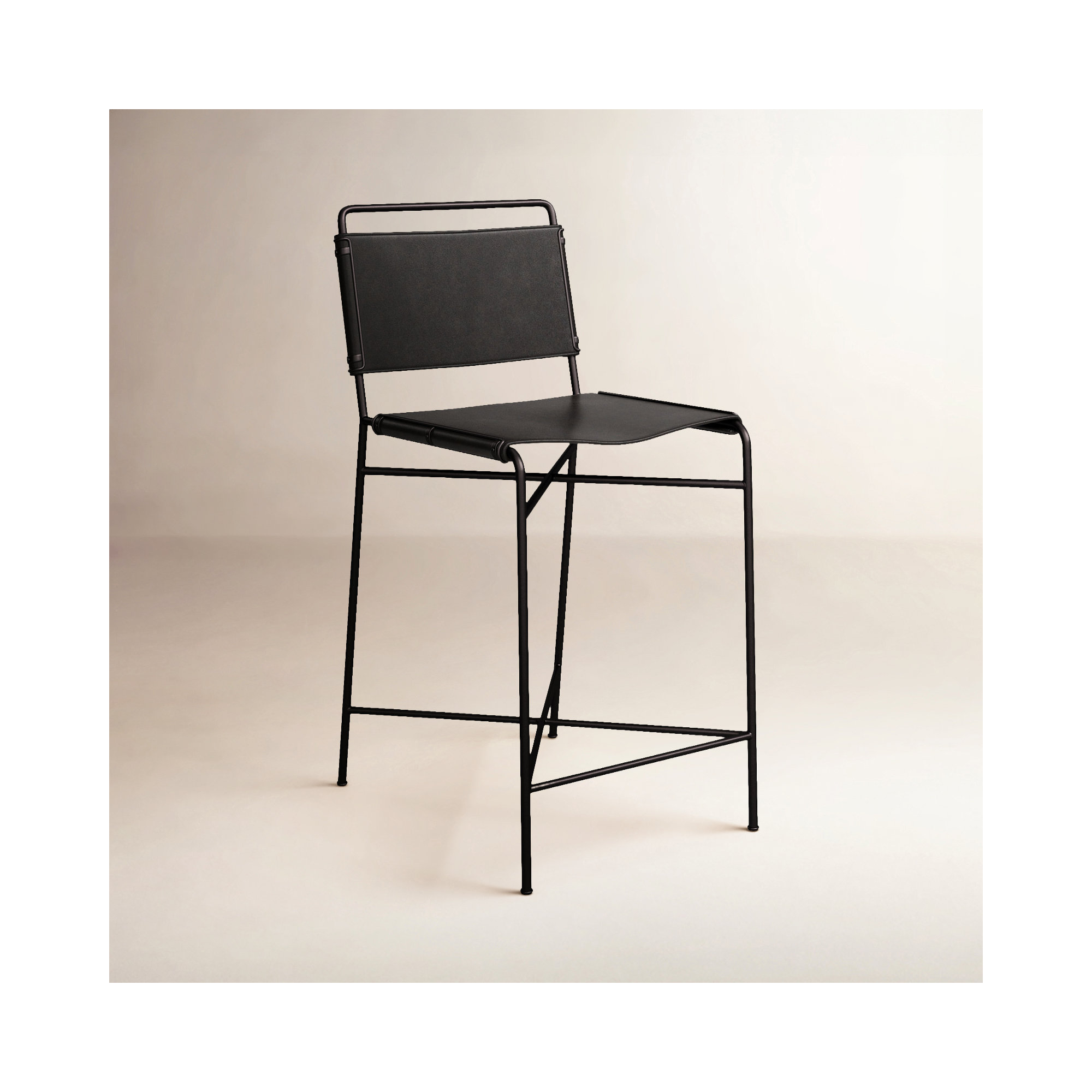 Kenza Counter Stool, Black, Vegan Leather-Black, Counter Stool (26” Seat Height)