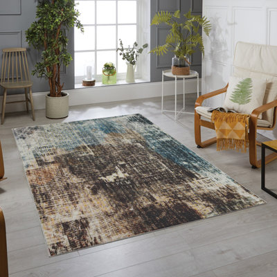Stylish Woven Carpet (4 x 6 ft), 100% Polyester, 0.4 in Pile Height | Antibacterial, Non-Slip Underside | Machine Washable, 3D Digital Printing | Perfect for Living Room, Bedroom, and Home Decor