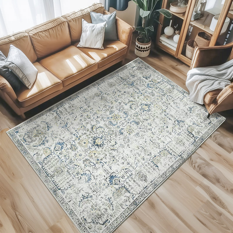 Tapis d'intérieur lavable en chenille Mashine, Blue, Rectangle 5 pi x 7 pi