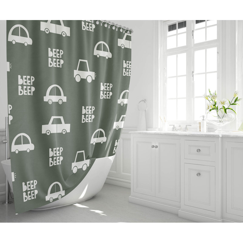 Beep Ultra-Thin Lightweight Shower Curtain, Green/Ivory/Chimichurri