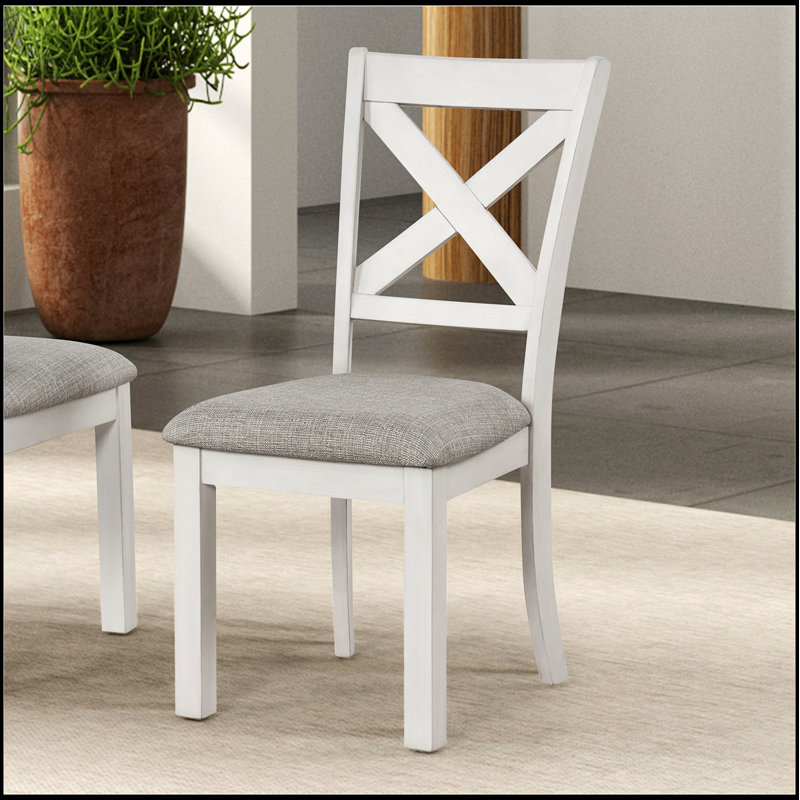 Chaises de salle à manger rustiques en chêne blanc 2 pièces avec dossier croisé et sièges rembourrés pour une assise confortable