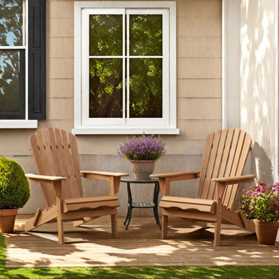 Outdoor Wooden Folding Adirondack Chair Set With Pre-Assembled Backrest for Patio, Garden, Deck, and Firepit