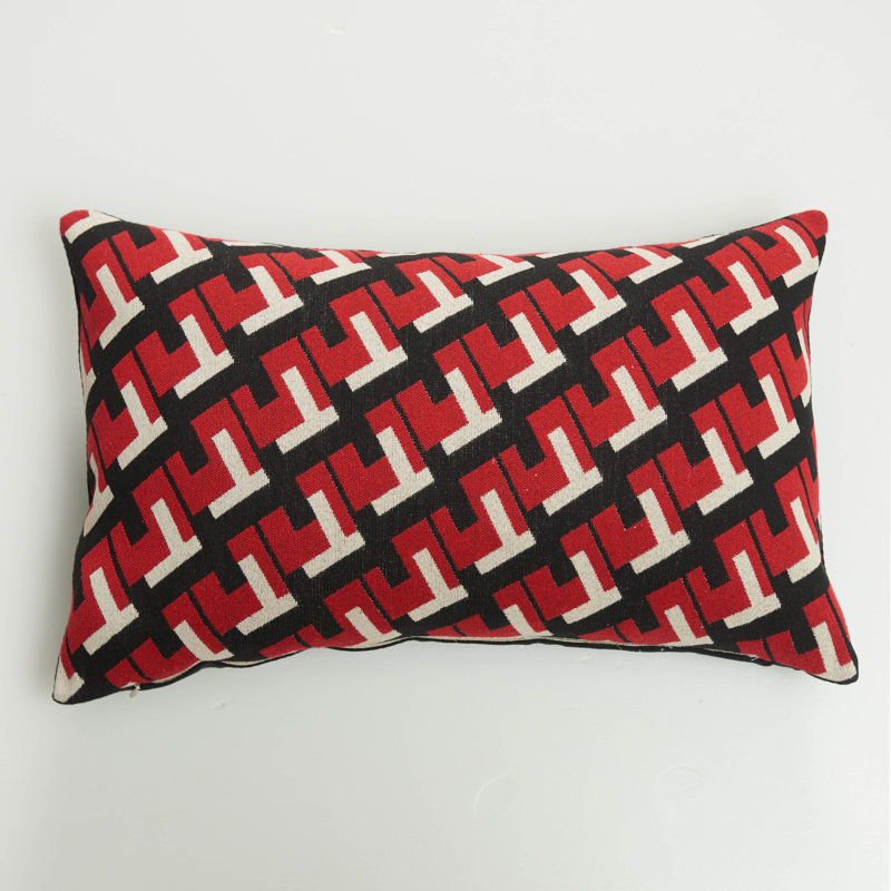 Housse de coussin noir à motif géométrique moderne, Rouge / noir