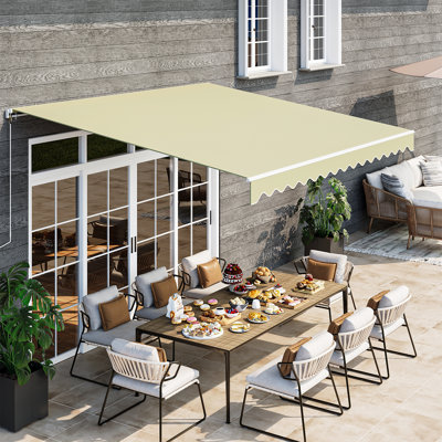 Auvent de patio manuel rétractable 12 x 10 pi, manivelle à ouverture complète, beige