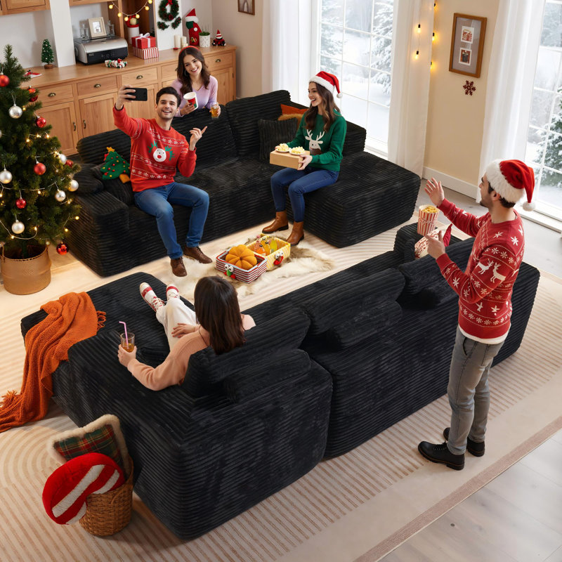 Cloudelle Plush Corduroy Modular Sectional With L-shape Chaise ,Compression Packed,no Assembly Required, Right Hand Facing