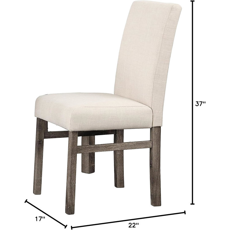 Mélange de lin beige recouvert de 2 chaises de salle à manger de style rectangulaire, Beige et chêne