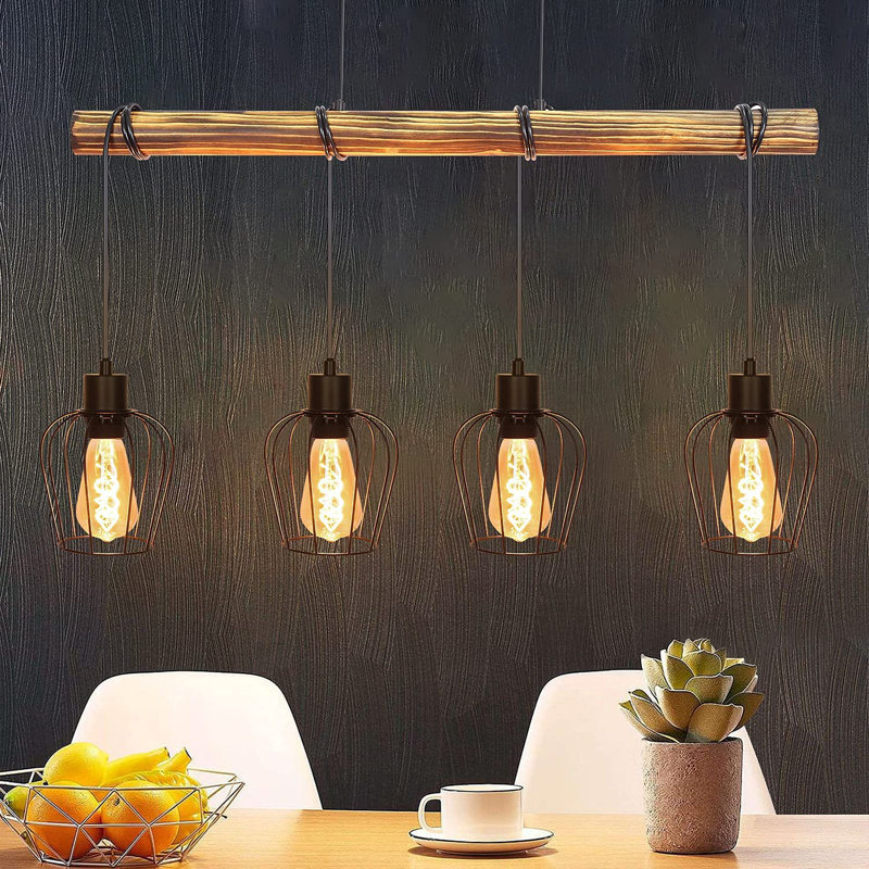 Ajeta 4‑Light Burnt Wood Kitchen Island Pendant