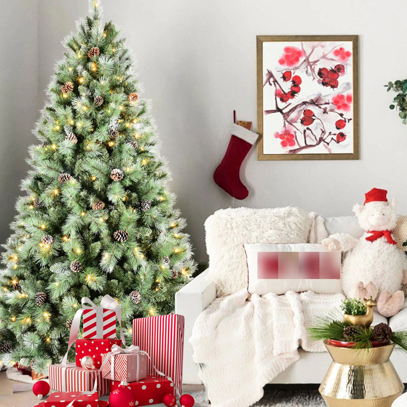 Sapin de Noël avec 550 lumières DEL blanc chaud, 1858 branches et aiguilles rigides, 102 pin, décor festif champêtre, facile à assembler