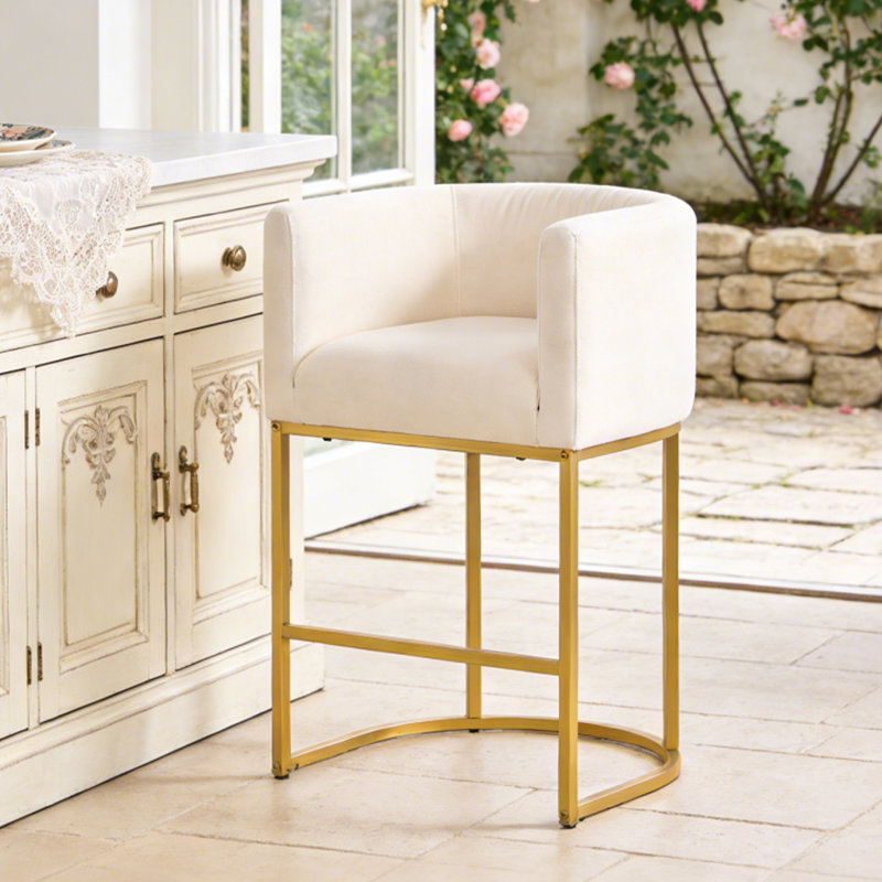 Tabouret de bar 26 po, Beige Seat/Gold Frame, 1