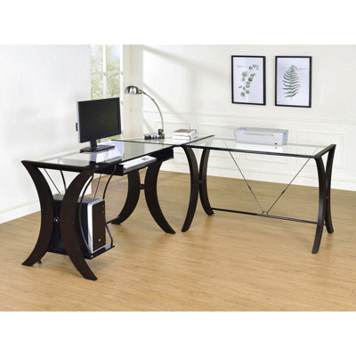 Cappuccino Glass Top L-Shape Computer Desk