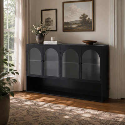 Armoire murale vitrée à 4 portes de 120 cm (47,25 pouces) pour le rangement de la cuisine et du salon