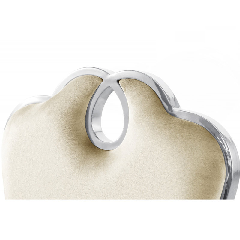 Ensemble de 2 chaises de salle à manger en velours crème avec structure en métal argenté