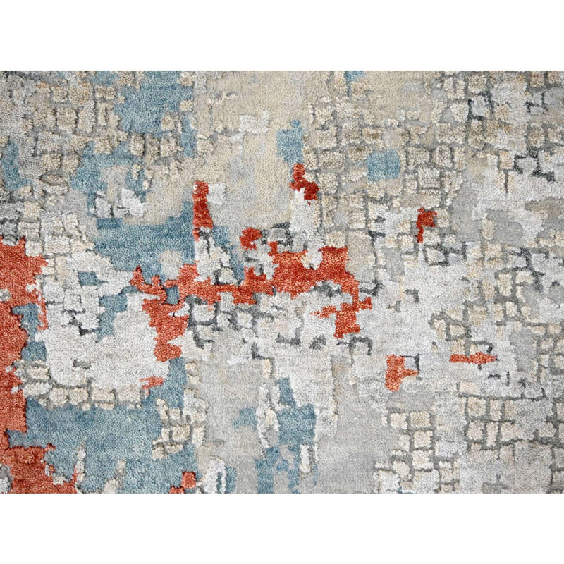 Tapis surdimensionné rouge en laine et en soie noué à la main 12 pi x 17 pi 10 po FB6D056DAB934BC1A1485547402419A5