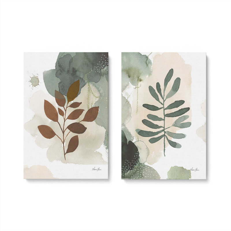 Ensemble de 2 feuilles harmoniques duo I, H 19 po x l 16 po, Toile tendue