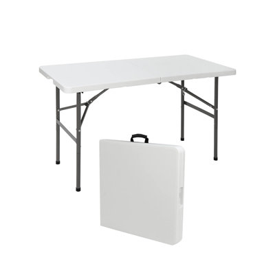Simpli-Magic 4 ft Folding Table, 300 LB Capacity Heavy Duty Portable Banquet Table, Indoor Outdoor Plastic Fold-Out Table with Carry Handle & Locking Legs for Parties, Events, Camping & Picnic, White