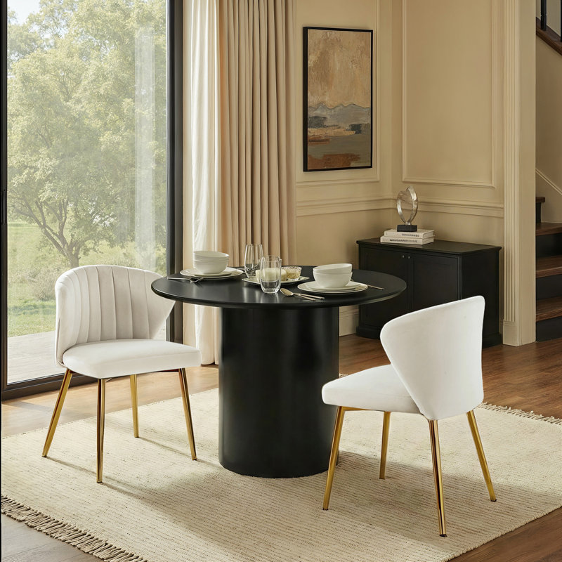 Chaise de salle à manger capitonnée en velours à oreilles moderne Euclid, Velours ivoire
