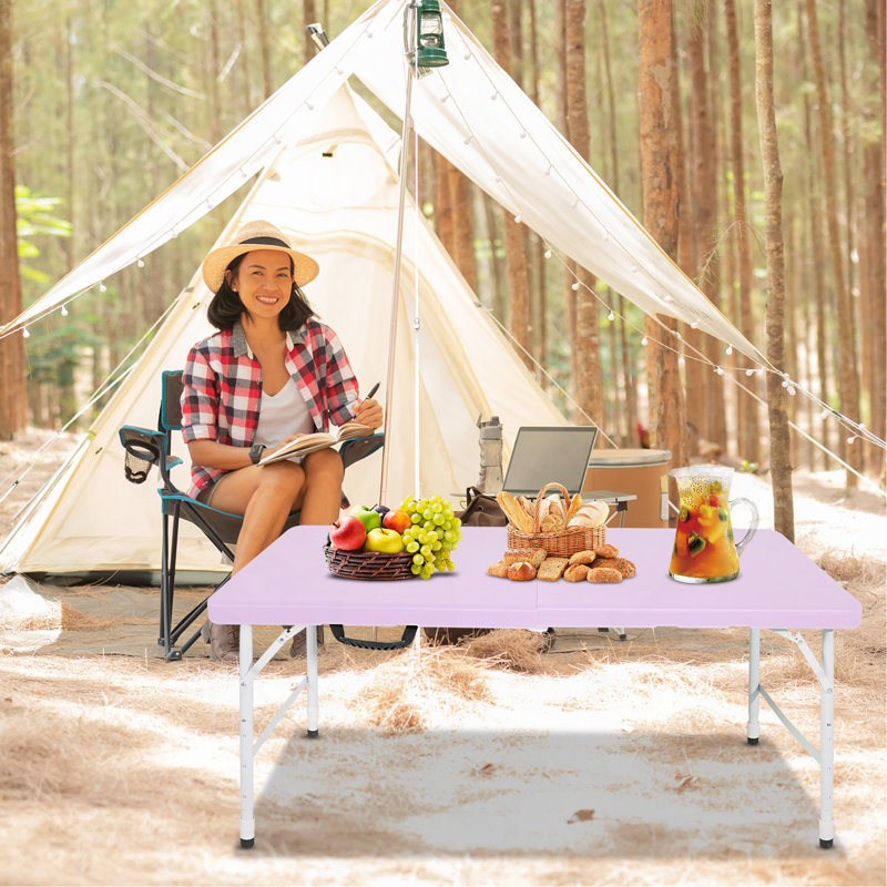 Table pliante portative 4 pi mauve pâle et pliable pour intérieur et extérieur 135 kg, Mauve clair