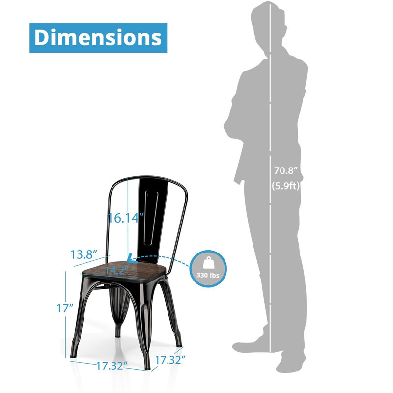 Chaise d’appoint empilable à dossier en lattes de fer Northolt, Noir lustré